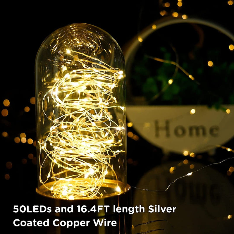 2 Packs Fairy Lights Battery Operated, 16.5 FT 50 Leds Christmas String Lights Remote Control Timer Twinkle String Lights 8 Modes Silver Wire Firefly Lights for Garden Party Indoor Decor-Warm White Home & Garden > Lighting > Light Ropes & Strings RAREVAY   