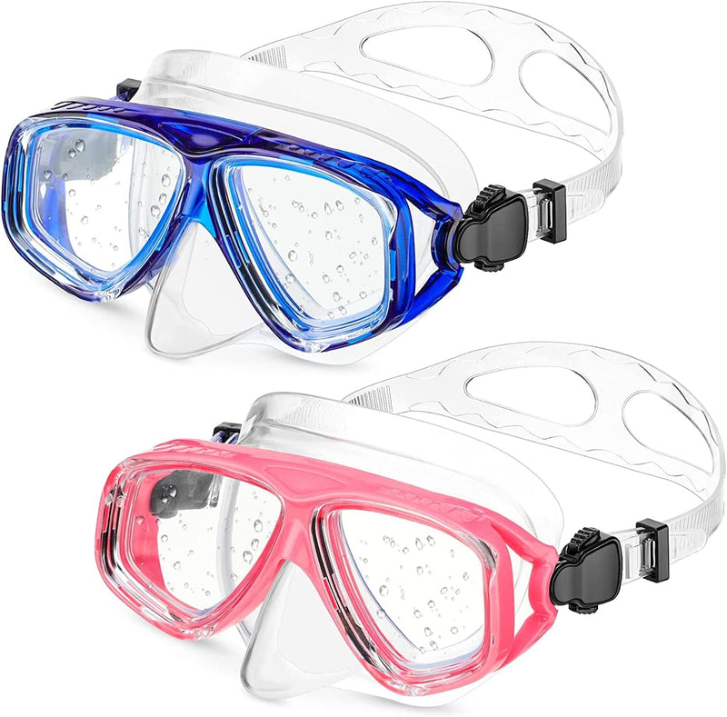 2 Packs Kids Swim Diving Mask Goggles Nose Goggles Underwater Swimming Goggles Snorkel Goggles for Kids Youth Sporting Goods > Outdoor Recreation > Boating & Water Sports > Swimming > Swim Goggles & Masks Flutesan Blue and Pink  