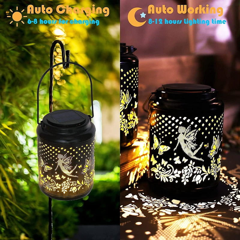 2 Packs Solar Fairy Butterfly Lantern Outdoor Waterproof Decorative Light, Solar Powered Metal Lamp Hanging Lanterns for Garden, Courtyard, Patio, Tabletop, Each Can Set 2 Colors Warm White/Cool White Home & Garden > Lighting > Lamps Scorpio star   