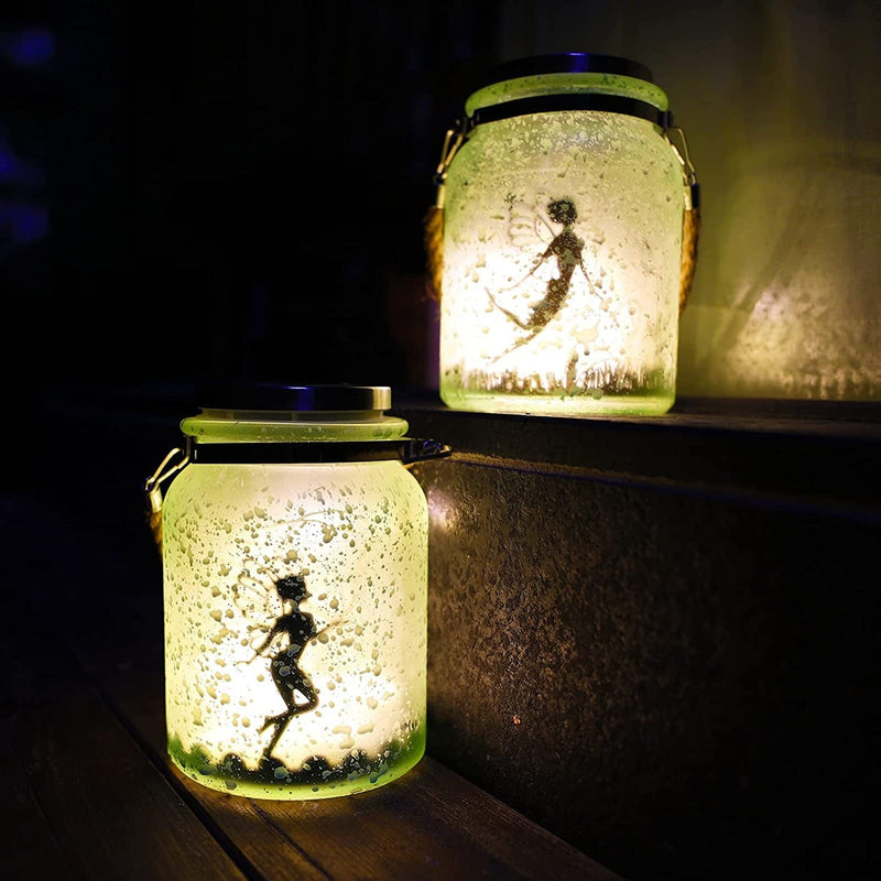 2 Packs Solar Fairy Butterfly Lantern Outdoor Waterproof Decorative Light, Solar Powered Metal Lamp Hanging Lanterns for Garden, Courtyard, Patio, Tabletop, Each Can Set 2 Colors Warm White/Cool White Home & Garden > Lighting > Lamps Scorpio star Warm White Green Frosted Glass-2 PACK 