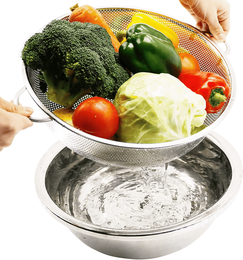 2-Packs Stainless Steel Colander Bowl Set, Heavy Duty, Kitchen Food Storage Organizers, Micro-Perforated Food Strainers and Colanders, Best for Washing & Draining Pasta, Noodles, Vegetables and Fruits Home & Garden > Kitchen & Dining > Food Storage Huanlemai   