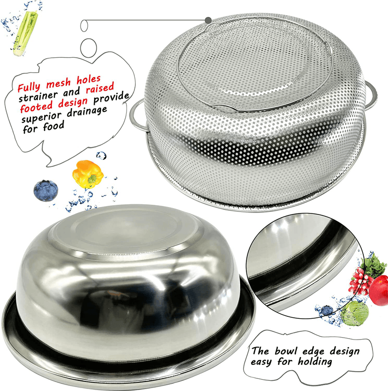 2-Packs Stainless Steel Colander Bowl Set, Heavy Duty, Kitchen Food Storage Organizers, Micro-Perforated Food Strainers and Colanders, Best for Washing & Draining Pasta, Noodles, Vegetables and Fruits