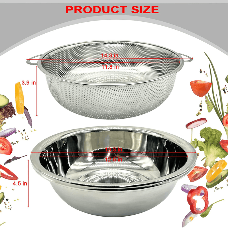 2-Packs Stainless Steel Colander Bowl Set, Heavy Duty, Kitchen Food Storage Organizers, Micro-Perforated Food Strainers and Colanders, Best for Washing & Draining Pasta, Noodles, Vegetables and Fruits Home & Garden > Kitchen & Dining > Food Storage Huanlemai   