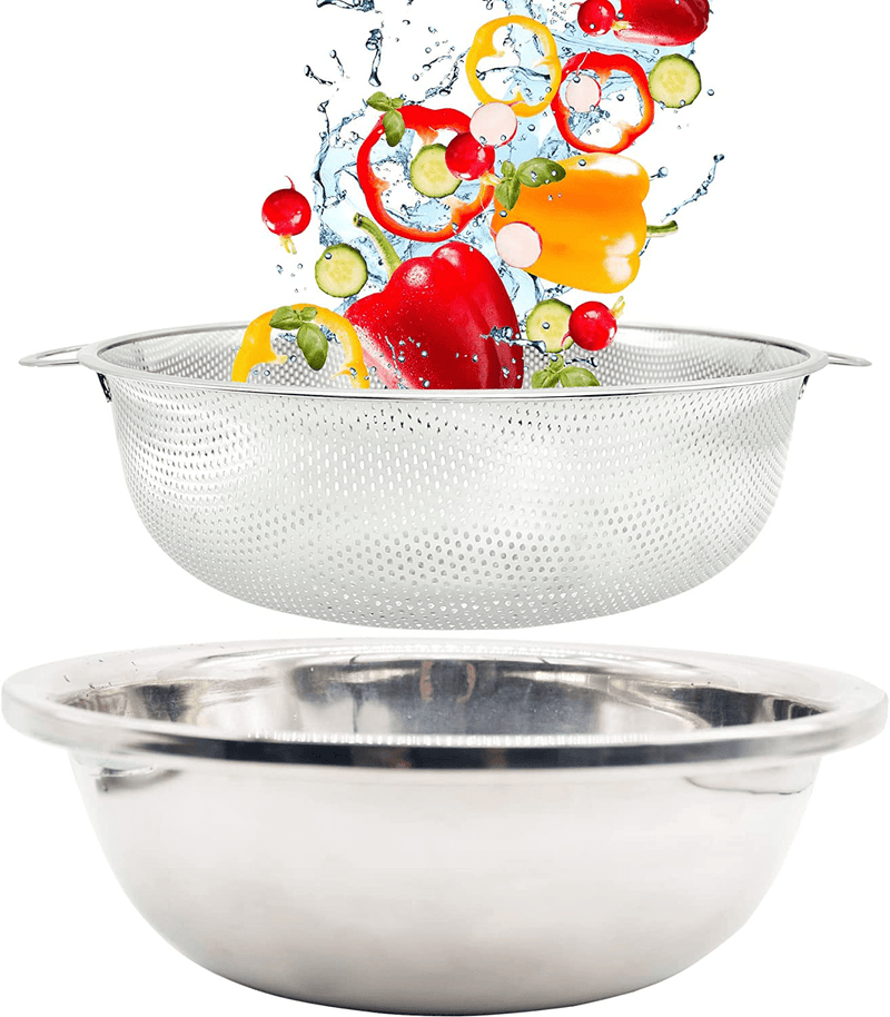 2-Packs Stainless Steel Colander Bowl Set, Heavy Duty, Kitchen Food Storage Organizers, Micro-Perforated Food Strainers and Colanders, Best for Washing & Draining Pasta, Noodles, Vegetables and Fruits