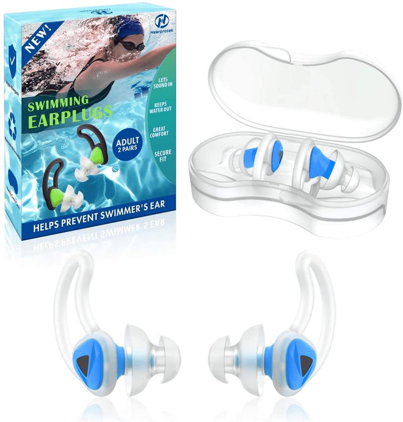 2 Pairs Swimmer Ear Plugs, Hearprotek Upgraded Custom-fit Water Protection Adult Swimming earplugs for Swimmers Water Pool Shower Bathing and Other Water Sports Sporting Goods > Outdoor Recreation > Boating & Water Sports > Swimming Hearprotek Blue  