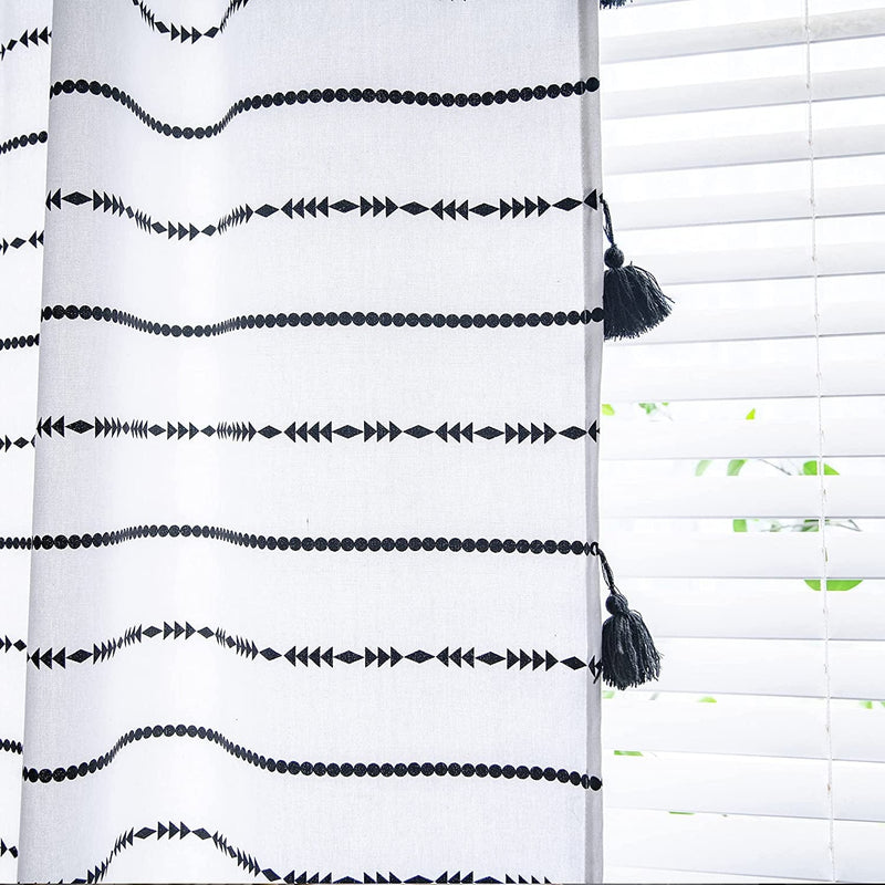 2 Panels Boho Windows Sheer Curtains Crochet Vintage Cotton Tassel Window Curtains Panels for Bedroom Living Room (Crochet Beige Style2, 59X63) Home & Garden > Decor > Window Treatments > Curtains & Drapes JOOJA White 52x63 