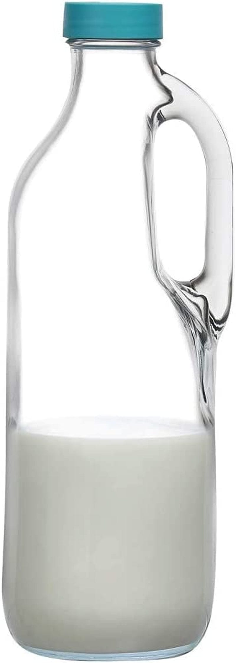 2 Pc 47Oz Clear Glass Milk Bottles Set with Handle and Lids - Airtight Milk Container for Refrigerator Jug Glass Water Pitchers Water Juice Heavy Milk Bottle Liquid Containers for Kitchen Home & Garden > Decor > Decorative Jars GLASS MONGER   