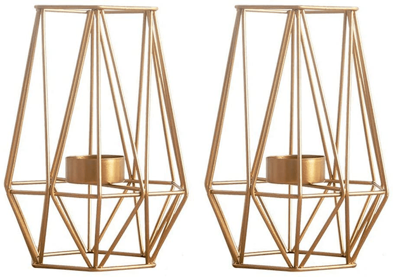 2 Pcs Metal Hexagon Shaped Geometric Design Tea Light Votive Candle Holders, Iron Hollow Tealight Candle Holders for Vintage Wedding Home Decoration, Gold (L + L) Home & Garden > Decor > Home Fragrance Accessories > Candle Holders NUPTIO Gold L+L 
