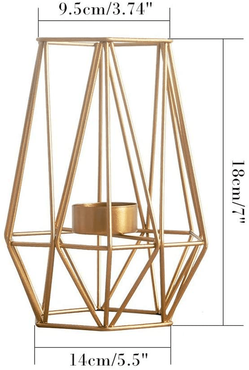 2 Pcs Metal Hexagon Shaped Geometric Design Tea Light Votive Candle Holders, Iron Hollow Tealight Candle Holders for Vintage Wedding Home Decoration, Gold (L + L) Home & Garden > Decor > Home Fragrance Accessories > Candle Holders NUPTIO   