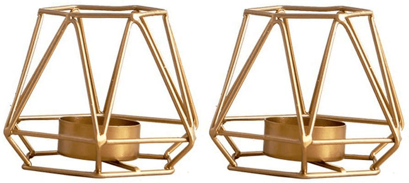 2 Pcs Metal Hexagon Shaped Geometric Design Tea Light Votive Candle Holders, Iron Hollow Tealight Candle Holders for Vintage Wedding Home Decoration, Gold (L + L) Home & Garden > Decor > Home Fragrance Accessories > Candle Holders NUPTIO Gold S+S 