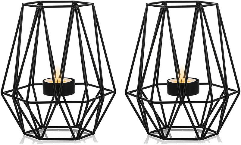 2 Pcs Metal Hexagon Shaped Geometric Design Tea Light Votive Candle Holders, Iron Hollow Tealight Candle Holders for Vintage Wedding Home Decoration, Gold (L + L) Home & Garden > Decor > Home Fragrance Accessories > Candle Holders NUPTIO Black L+L 