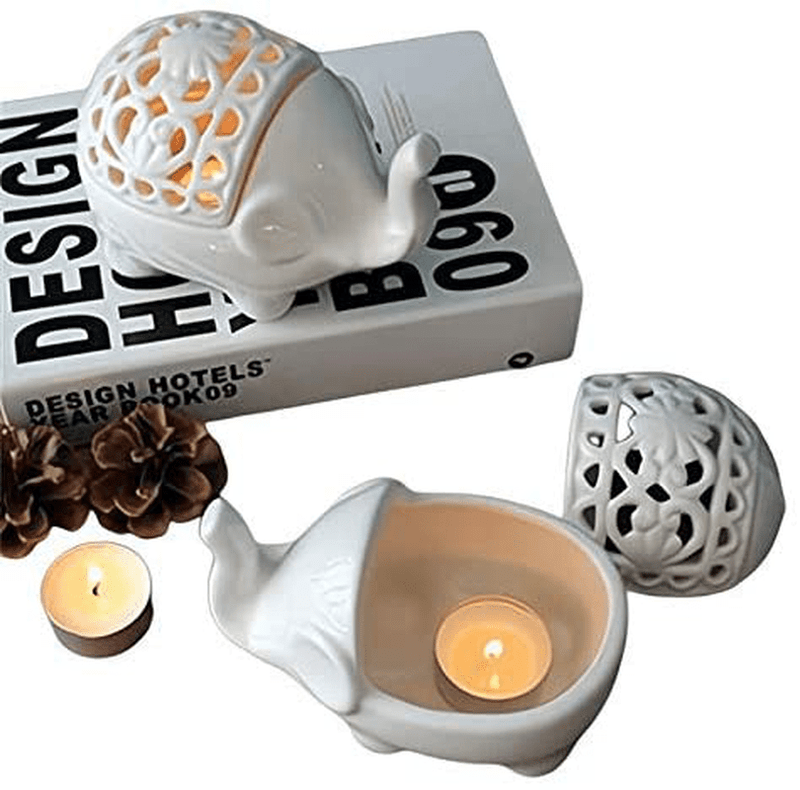 2 PCS Set Cute Elephant Shaped Openwork Design Ceramic Decorative Tea Light Candleholder Home & Garden > Decor > Home Fragrance Accessories > Candle Holders Cuteforyou Default Title  