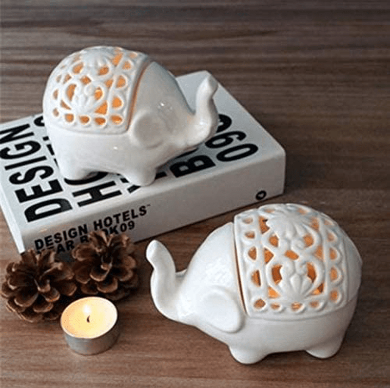 2 PCS Set Cute Elephant Shaped Openwork Design Ceramic Decorative Tea Light Candleholder Home & Garden > Decor > Home Fragrance Accessories > Candle Holders Cuteforyou   