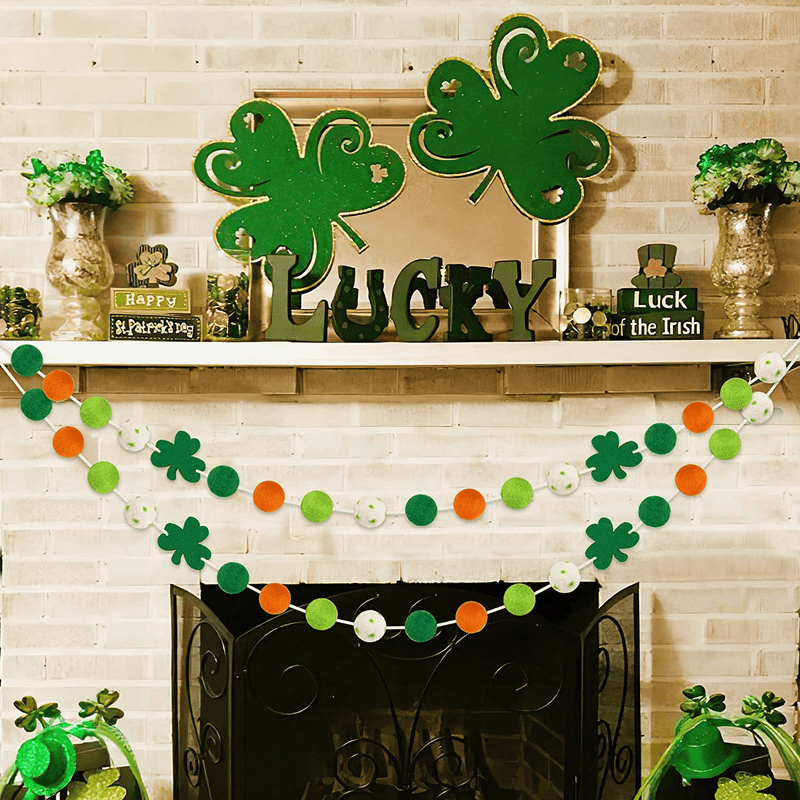 2 Pcs St Patrick'S Day Felt Ball Garlands with Shamrock - St. Patrick'S Day Decorations - Green Dark Green White Orange Pom Pom Garlands for Home Tree- Irish Party Home Fireplace Mantle Hanging Decor Arts & Entertainment > Party & Celebration > Party Supplies Partyprops   