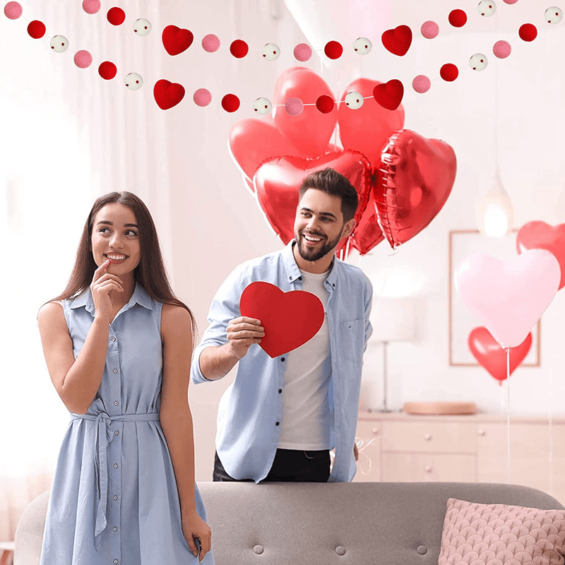 2 Pcs Valentine'S Day Felt Ball Garland with Red Heart - Valentines Decorations - Red Pink White Pom Pom Garland for Home Tree-Valentines Day Indoor Outdoor Home Fireplace Mantle Room Hanging Decor Home & Garden > Decor > Seasonal & Holiday Decorations Partyprops   