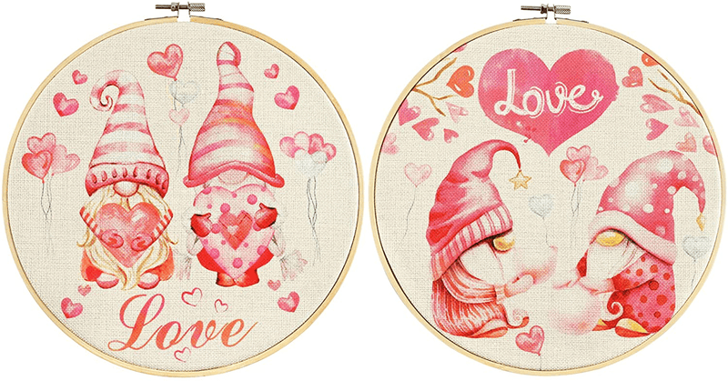 2 Pcs Valentine'S Day Gnomes Wreath Sign Heart Love Wall round Sign Decoration Retro Vintage Hanging Wall Art Home Decor Indoor Outdoor Kitchen Bar Cafe (Round Diameter, 10.8X10.8 Inches) Home & Garden > Decor > Seasonal & Holiday Decorations Lyacmy   