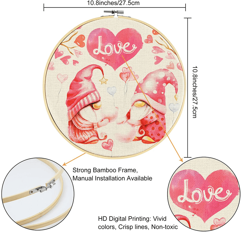 2 Pcs Valentine'S Day Gnomes Wreath Sign Heart Love Wall round Sign Decoration Retro Vintage Hanging Wall Art Home Decor Indoor Outdoor Kitchen Bar Cafe (Round Diameter, 10.8X10.8 Inches) Home & Garden > Decor > Seasonal & Holiday Decorations Lyacmy   
