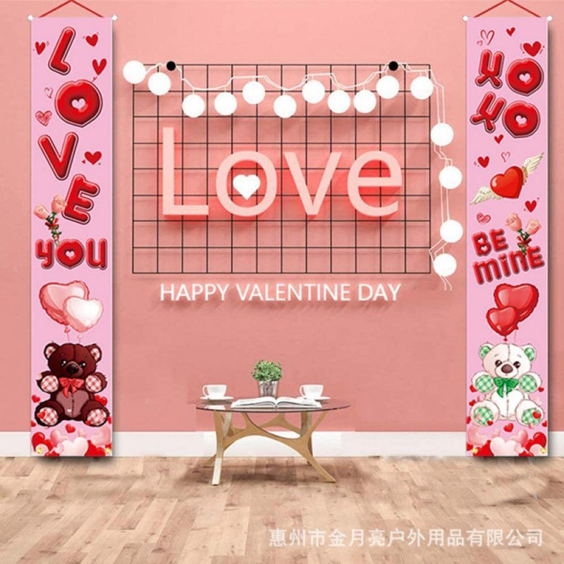 2 PCS Valentines Day Decorations Banners Door Porch Sign Hanging Love Heart Streamers Wall Decor Party Supplies Home & Garden > Decor > Seasonal & Holiday Decorations Hardlegix A