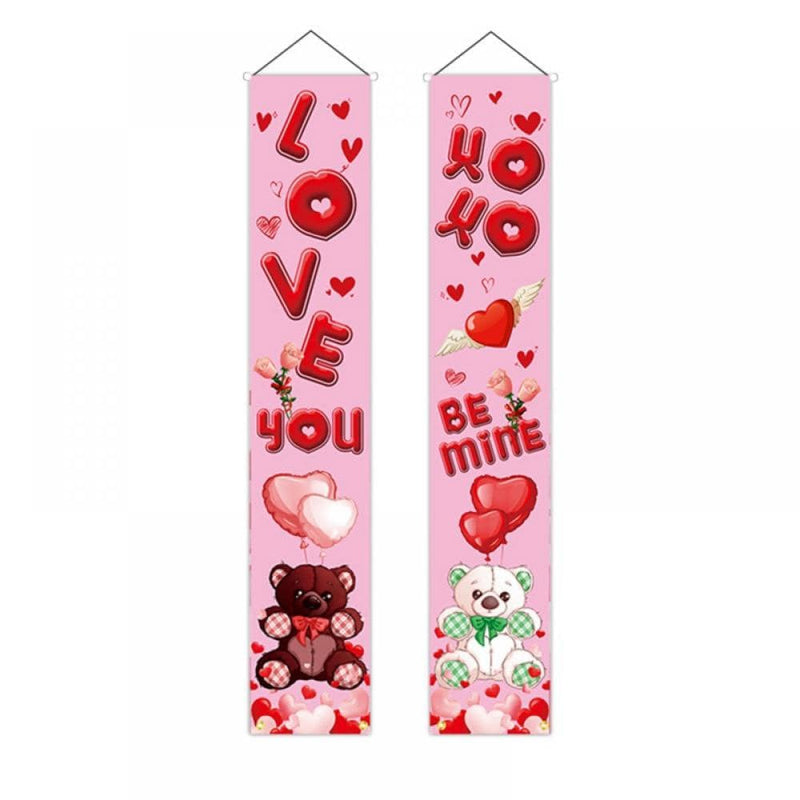 2 PCS Valentines Day Decorations Banners Door Porch Sign Hanging Love Heart Streamers Wall Decor Party Supplies Home & Garden > Decor > Seasonal & Holiday Decorations Hardlegix   