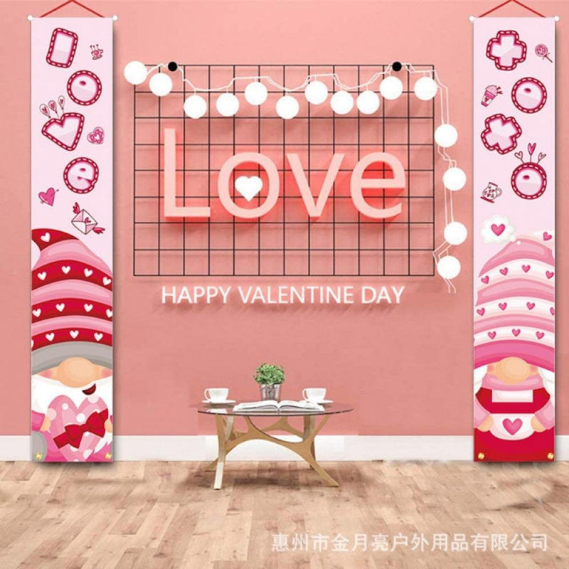 2 PCS Valentines Day Decorations Banners Door Porch Sign Hanging Love Heart Streamers Wall Decor Party Supplies Home & Garden > Decor > Seasonal & Holiday Decorations Hardlegix B