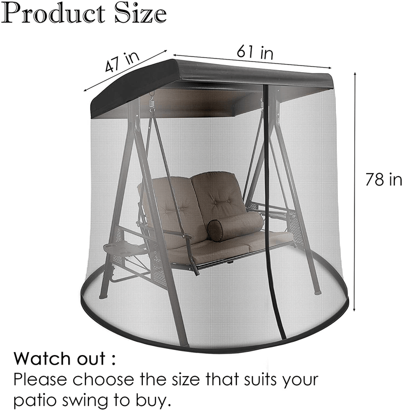 2-Person Outdoor Patio Swing Chair Nets, Polyester Mesh Net Screen,Universal Canopy Hanging Swing Glider Lounge Chair Net with Double Zipper Door and Storage Bag Home & Garden > Lawn & Garden > Outdoor Living > Porch Swings MeiMeiDa   