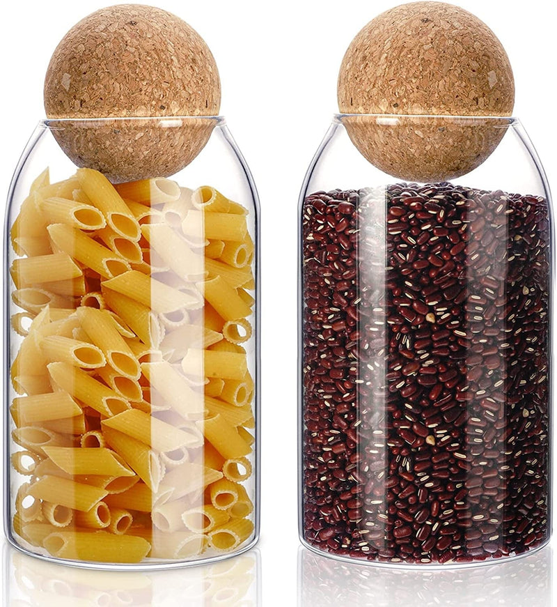 2 Piece Cork Glass Glass Jars with Cork Lid Storage Jar Coffee Jar Glass Container with Ball Cork round Glass Bottles with Cork Glass Canisters with Airtight Seal Wooden Lid(800 ML) Home & Garden > Decor > Decorative Jars Cunhill 800 ML  