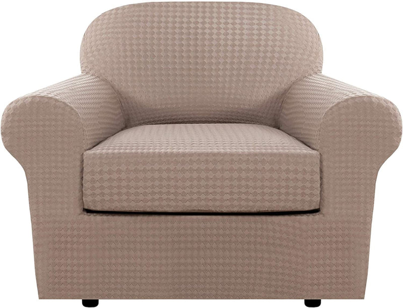 2 Piece Stretch Sofa Covers Couch Covers Armchair Slipcovers Form Fit Furniture Covers (Base Cover plus 1 Individual Cushion Covers) Feature Thicker Jacquard Fabric Washable (Chair, Sand) Home & Garden > Decor > Chair & Sofa Cushions H.VERSAILTEX Sand Small 