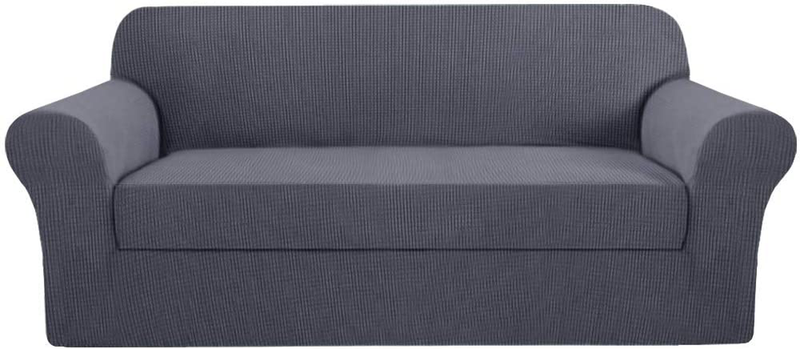 2 Piece Stretch Sofa Covers Couch Covers for Living Room Furniture Slipcovers (Base Cover Plus Seat Cushion Cover) Feature Upgraded Thicker Jacquard Fabric Removable Washable (Sofa, Natural) Home & Garden > Decor > Chair & Sofa Cushions H.VERSAILTEX Grey Large 