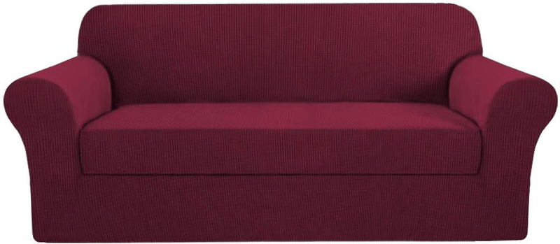 2 Piece Stretch Sofa Covers Couch Covers for Living Room Furniture Slipcovers (Base Cover Plus Seat Cushion Cover) Feature Upgraded Thicker Jacquard Fabric Removable Washable (Sofa, Natural) Home & Garden > Decor > Chair & Sofa Cushions H.VERSAILTEX Wine/Burgundy Large 