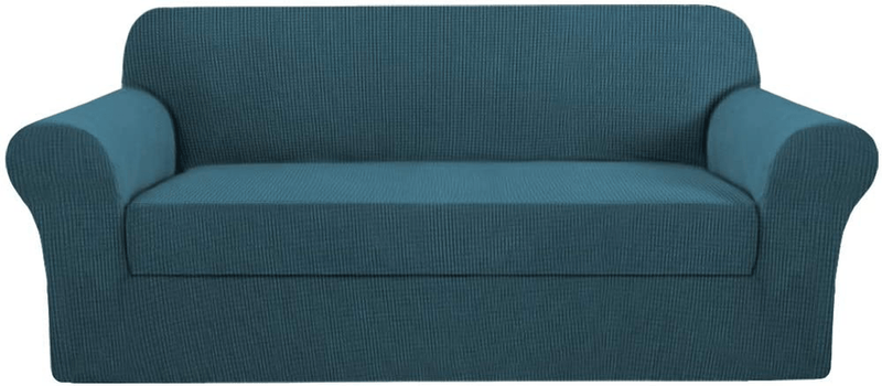 2 Piece Stretch Sofa Covers Couch Covers for Living Room Furniture Slipcovers (Base Cover Plus Seat Cushion Cover) Feature Upgraded Thicker Jacquard Fabric Removable Washable (Sofa, Natural) Home & Garden > Decor > Chair & Sofa Cushions H.VERSAILTEX Deep Teal Large 