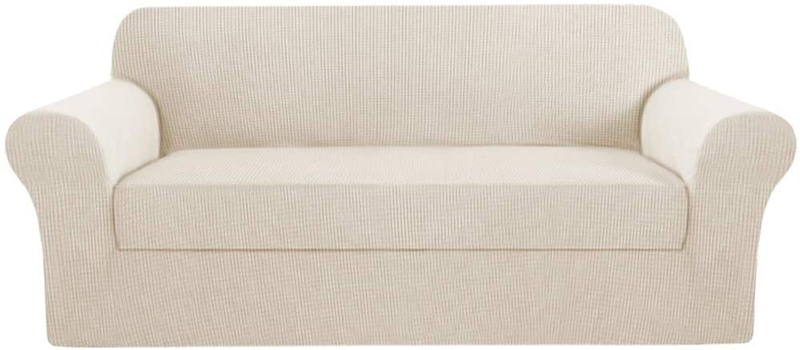 2 Piece Stretch Sofa Covers Couch Covers for Living Room Furniture Slipcovers (Base Cover Plus Seat Cushion Cover) Feature Upgraded Thicker Jacquard Fabric Removable Washable (Sofa, Natural) Home & Garden > Decor > Chair & Sofa Cushions H.VERSAILTEX Ivory X-Large 