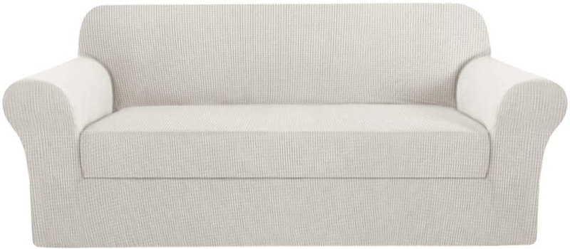 2 Piece Stretch Sofa Covers Couch Covers for Living Room Furniture Slipcovers (Base Cover Plus Seat Cushion Cover) Feature Upgraded Thicker Jacquard Fabric Removable Washable (Sofa, Natural) Home & Garden > Decor > Chair & Sofa Cushions H.VERSAILTEX Off White X-Large 