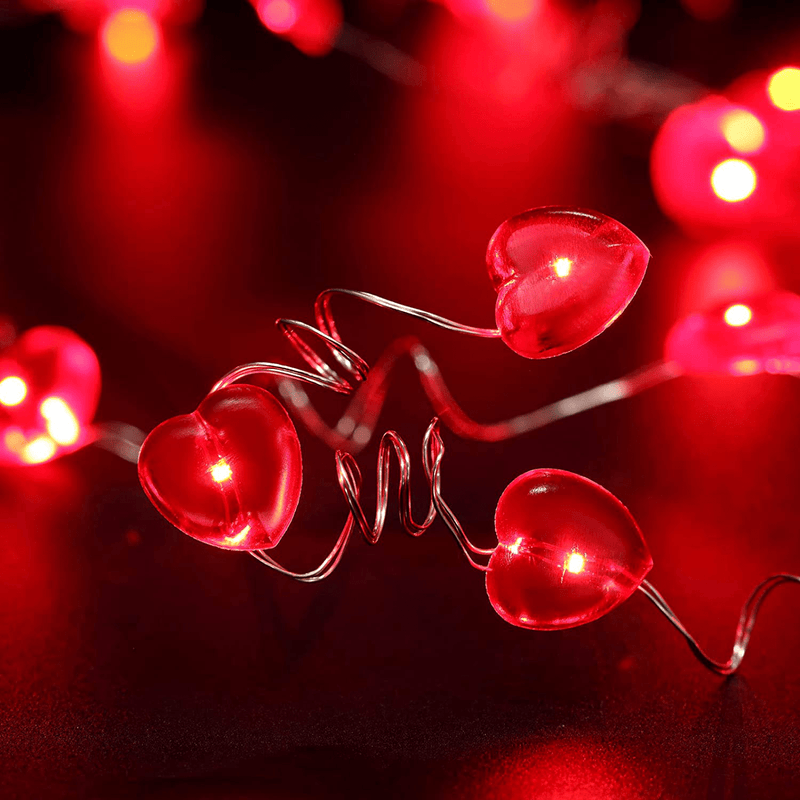 2 Pieces 10 Feet 30 Leds Valentine'S Day Red Heart String Lights 2 Modes Red Heart Love Battery Powered Decoration for Valentine'S Day Wedding Proposal Anniversary