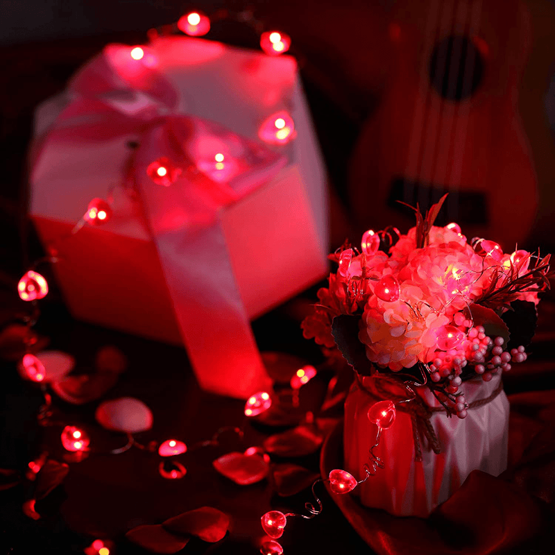 2 Pieces 10 Feet 30 Leds Valentine'S Day Red Heart String Lights 2 Modes Red Heart Love Battery Powered Decoration for Valentine'S Day Wedding Proposal Anniversary Home & Garden > Decor > Seasonal & Holiday Decorations Mudder   