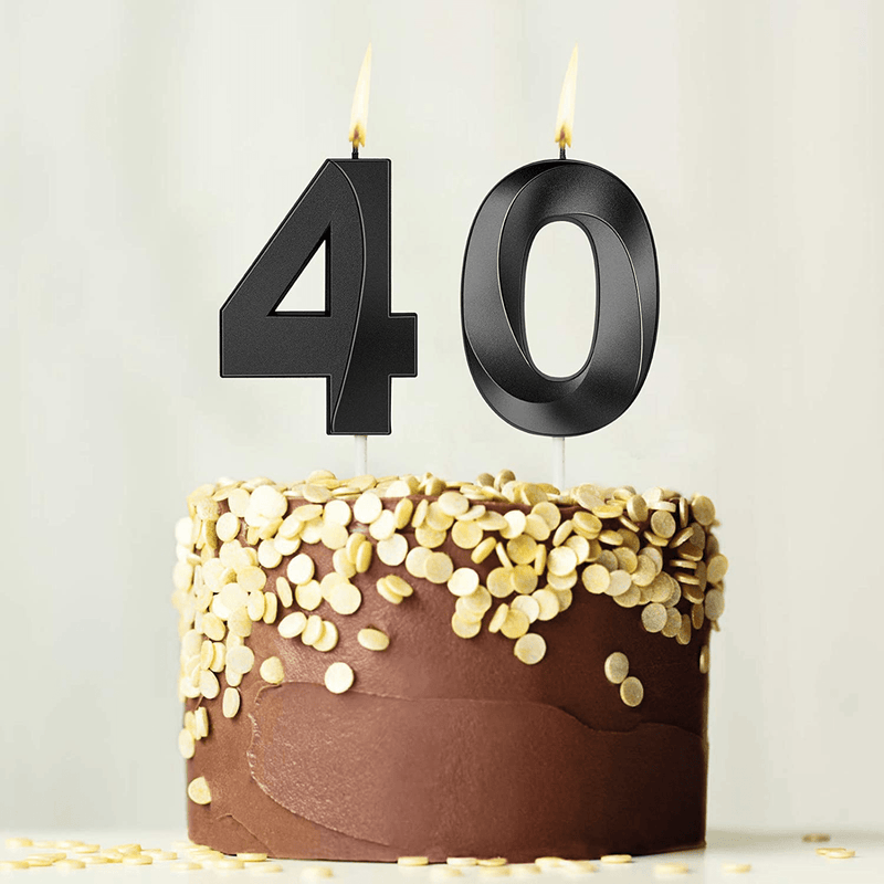 2 Pieces 40th Birthday Candles Numeral Candles 3D Diamond Shape Number 40 Candles Cake Topper for Reunions Theme Party Anniversary Birthday Party Supplies (Black)