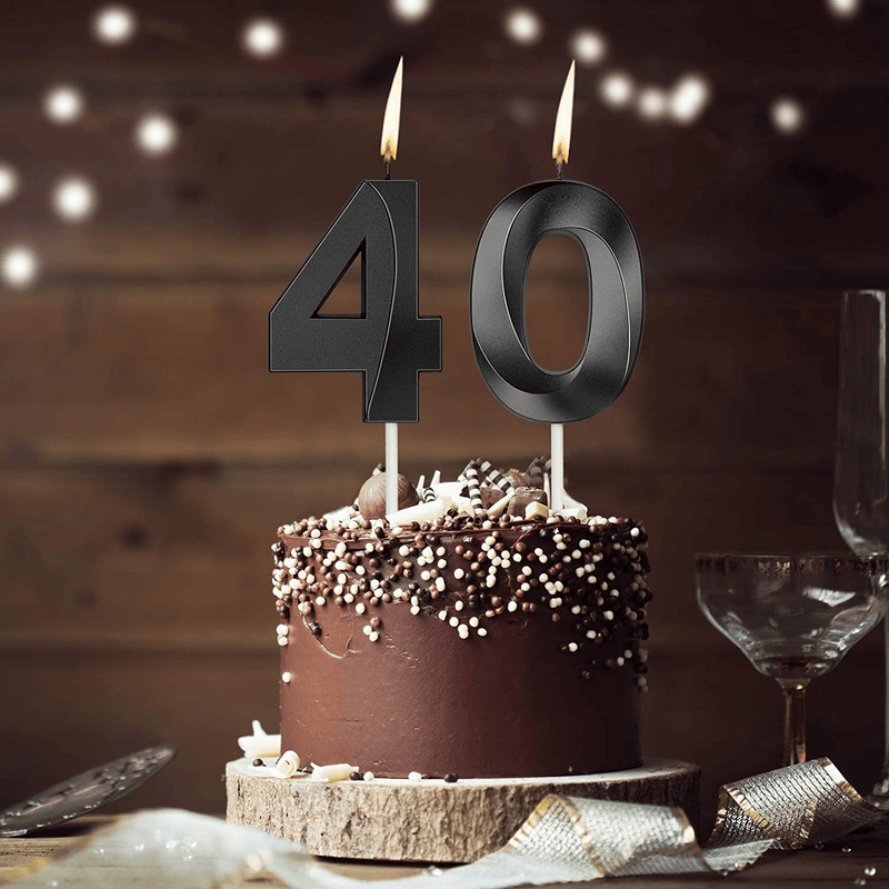 2 Pieces 40th Birthday Candles Numeral Candles 3D Diamond Shape Number 40 Candles Cake Topper for Reunions Theme Party Anniversary Birthday Party Supplies (Black)