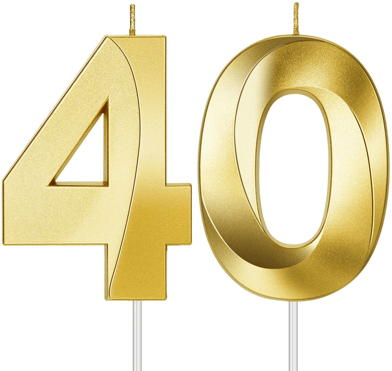 2 Pieces 40th Birthday Candles Numeral Candles 3D Diamond Shape Number 40 Candles Cake Topper for Reunions Theme Party Anniversary Birthday Party Supplies (Gold) Home & Garden > Decor > Home Fragrances > Candles Nuanchu   