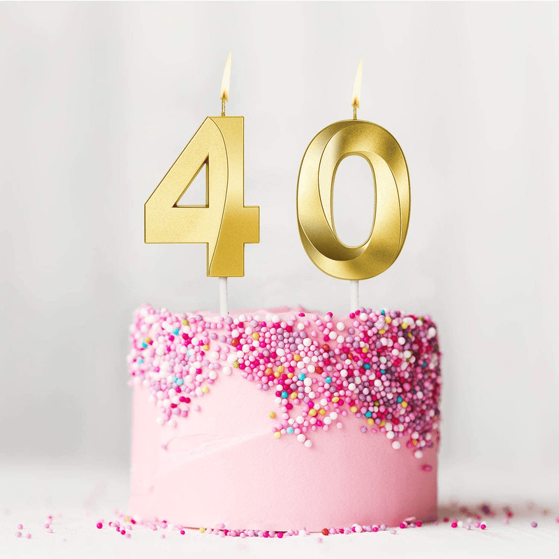 2 Pieces 40th Birthday Candles Numeral Candles 3D Diamond Shape Number 40 Candles Cake Topper for Reunions Theme Party Anniversary Birthday Party Supplies (Gold)