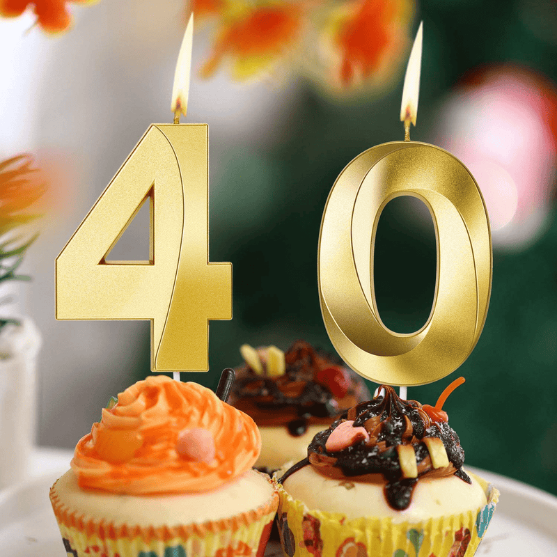 2 Pieces 40th Birthday Candles Numeral Candles 3D Diamond Shape Number 40 Candles Cake Topper for Reunions Theme Party Anniversary Birthday Party Supplies (Gold) Home & Garden > Decor > Home Fragrances > Candles Nuanchu   