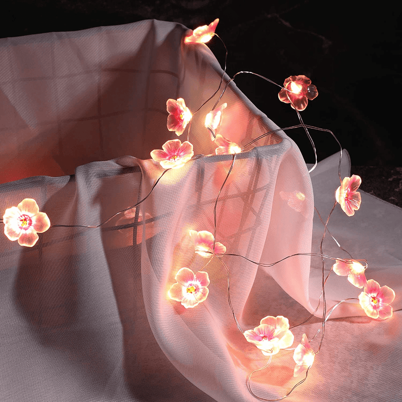 2 Pieces 6.6 Feet 20 Leds Flower String Lights Fairy Pink Color Cherry Blossom String Lights Wire Battery Powered String Lights for Valentine'S Day Wedding Nursery Girls Bedroom Decoration Home & Garden > Lighting > Light Ropes & Strings Mudder   
