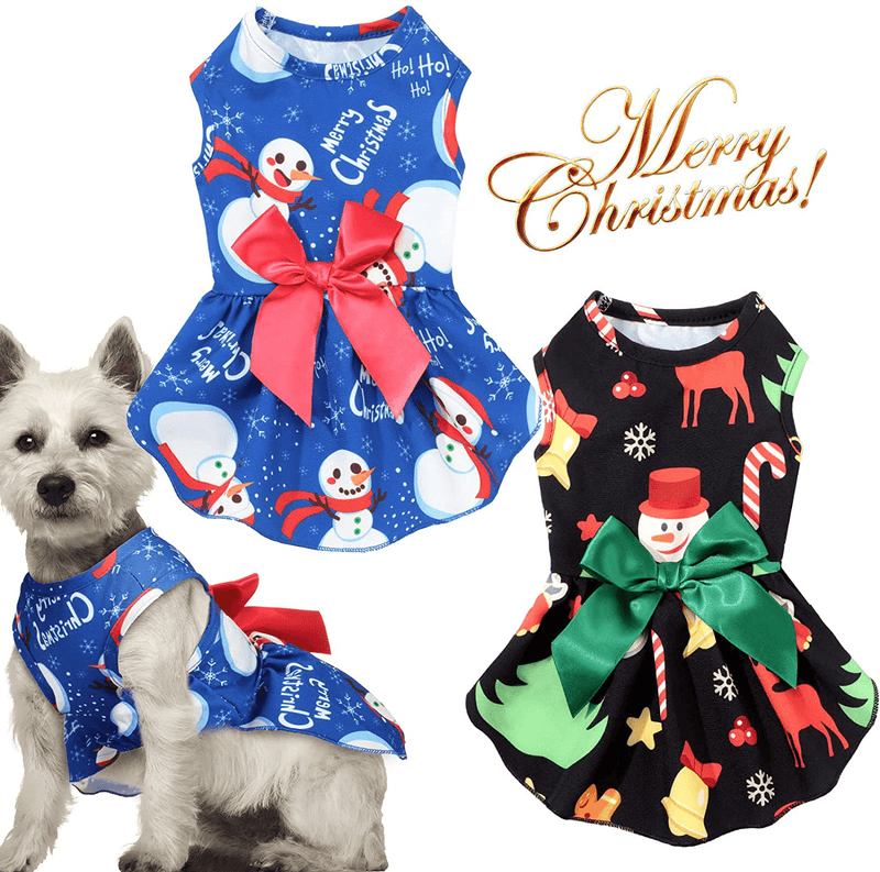 2 Pieces Christmas Dog Dresses Holiday Theme Dog Clothes Cat Apparel Cute Pet Clothes Dog Outfit Doggie Bowknot Dresses Puppy Party Costumes for Dogs Cats Pet Animals & Pet Supplies > Pet Supplies > Cat Supplies > Cat Apparel Sadnyy Elegant Colors Santa Claus, Jingle Bell 