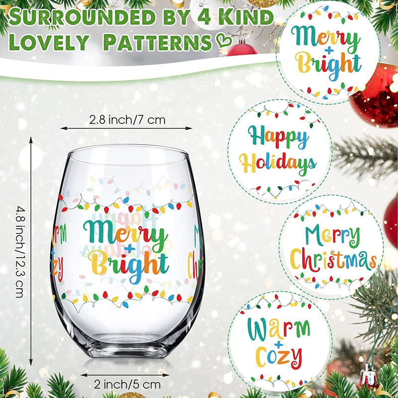 2 Pieces Christmas Stemless Wine Glass, 17 Oz Merry Christmas Happy Holiday Wine Glass Funny Mug Cup, Christmas New Year Gifts for Women Men Mom Dad Wife Husband Home & Garden > Kitchen & Dining > Tableware > Drinkware Patelai   