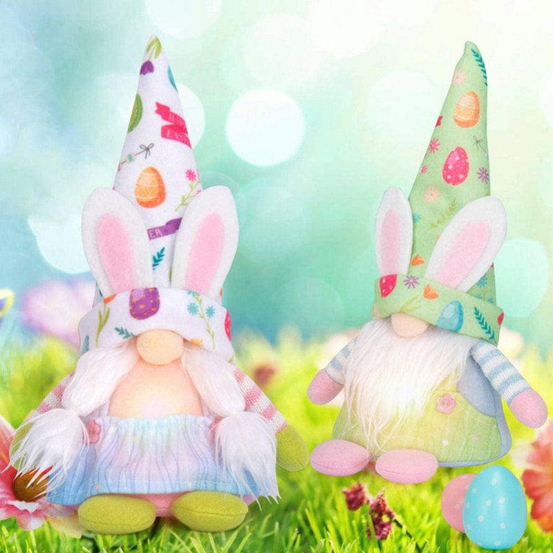 2 Pieces Easter Gnomes Plush with LED Light, Handmade Swedish Gnome Ornament Sequins Elf Dwarf Decors for Home Household Spring Decoration
