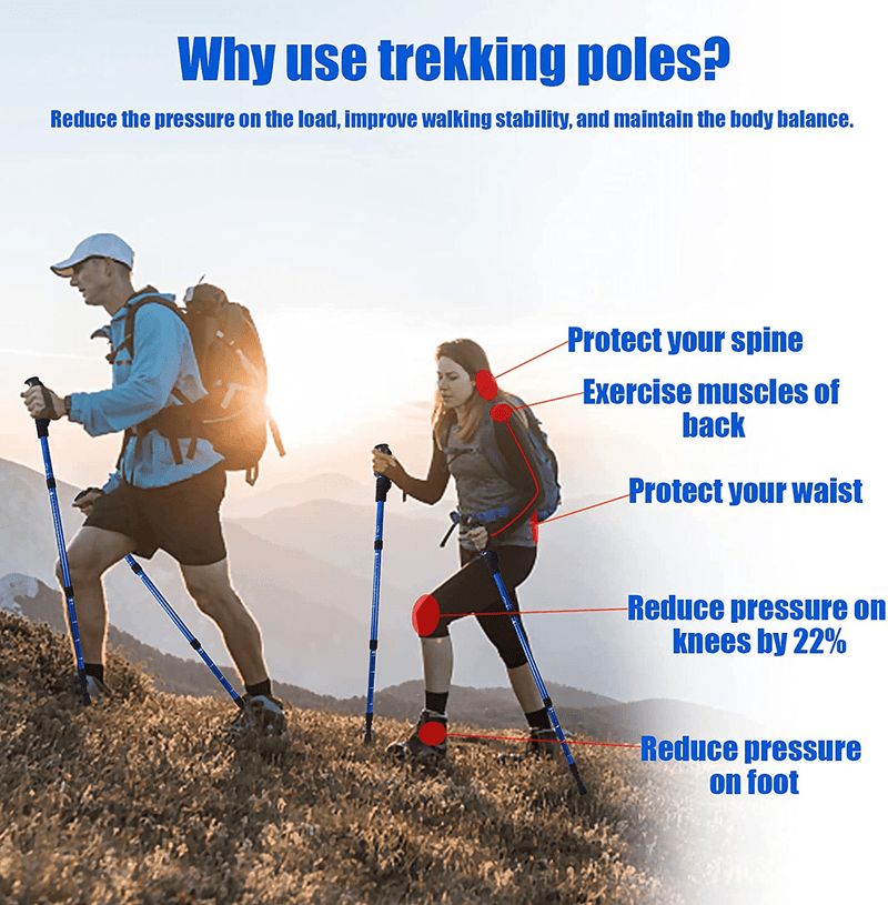 2 Pieces Hiking Sticks Hiking Trekking Poles Accessories for Walking Women Men Collapsible Lightweight Telescoping Stick Canes
