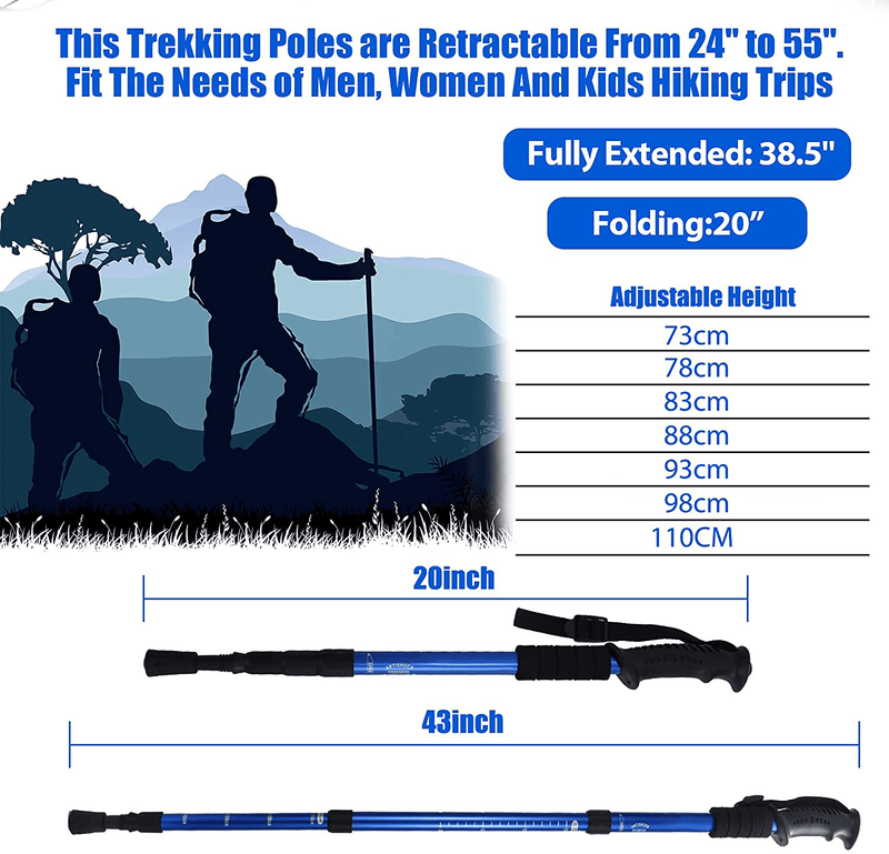 2 Pieces Hiking Sticks Hiking Trekking Poles Accessories for Walking Women Men Collapsible Lightweight Telescoping Stick Canes Sporting Goods > Outdoor Recreation > Camping & Hiking > Hiking Poles DANXUE   