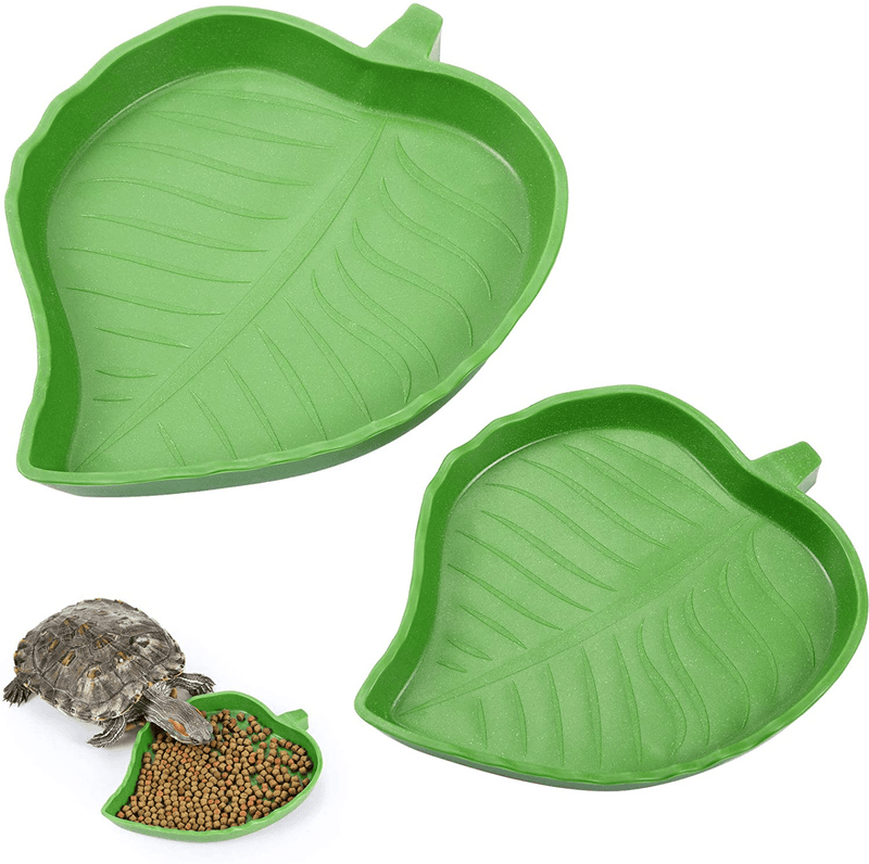 2 Pieces Leaf Reptile Food Water Bowl Plate Dish for Tortoise Corn Snake Crawl Pet Drinking and Eating, 2 Sizes