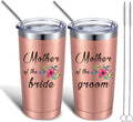 2 Pieces Mother of the Groom Mother of the Bride Mug Tumblers, Personalized Wedding Gift Idea for Engagement Announcement Party, 20 Oz Insulated Travel Mugs with Lids Straws Brushes (White)