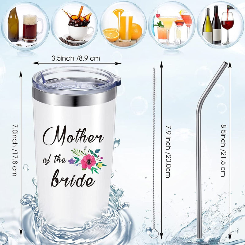 2 Pieces Mother of the Groom Mother of the Bride Mug Tumblers, Personalized Wedding Gift Idea for Engagement Announcement Party, 20 Oz Insulated Travel Mugs with Lids Straws Brushes (White) Home & Garden > Kitchen & Dining > Tableware > Drinkware Patelai   