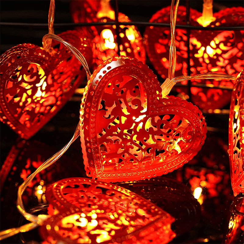 2 Pieces Red Heart Shape Light Valentine'S Day String Light Decoration Hollow Heart Shape Fairy Light for Home Valentines Anniversary Party Supplies, 20 Bulbs (2.36 Inch) Home & Garden > Decor > Seasonal & Holiday Decorations Boao 2.36 Inch  