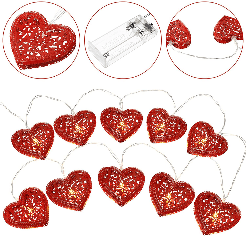 2 Pieces Red Heart Shape Light Valentine'S Day String Light Decoration Hollow Heart Shape Fairy Light for Home Valentines Anniversary Party Supplies, 20 Bulbs (2.36 Inch) Home & Garden > Decor > Seasonal & Holiday Decorations Boao   